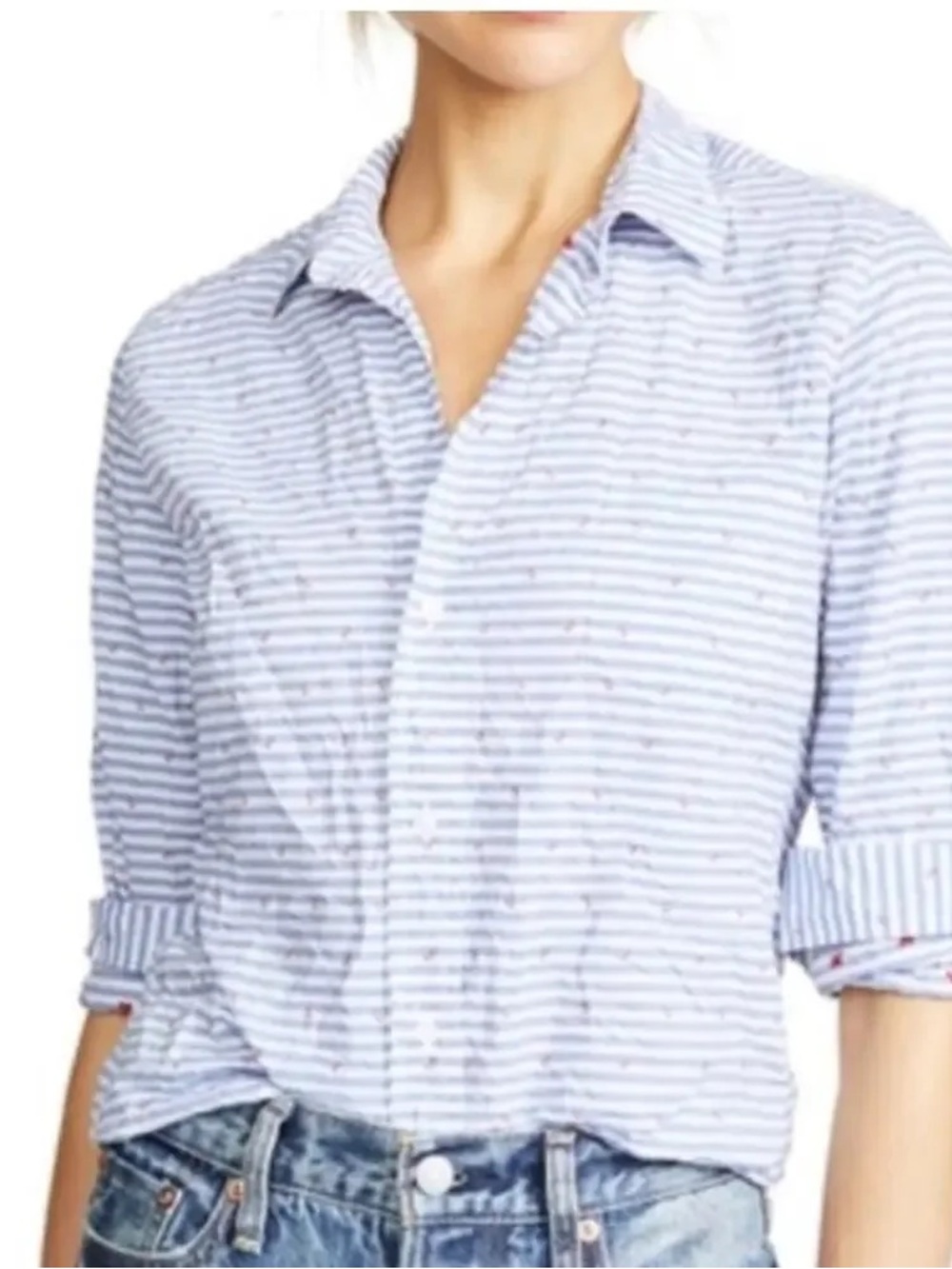Frank & Eileen Barry Button Down Shirt In Blue Stripes  and red anchor